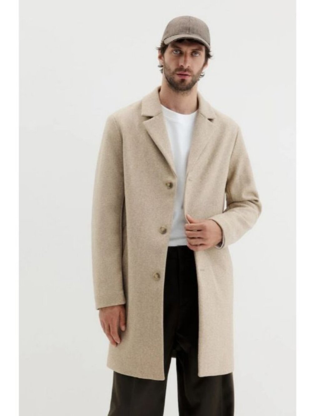 H&M Wool Blend Overcoat Camel Beige Size S Slim Fit
